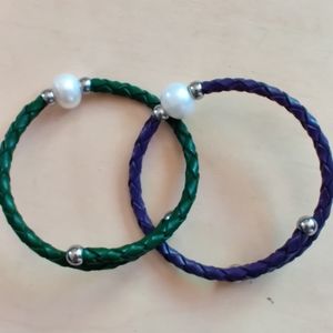 Vintage braided leather pearl bracelets